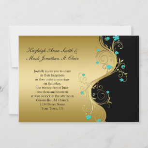 Vintage Teal Black and Gold Wedding Invitation