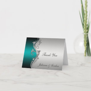 Vintage Teal Black Silver Thank You Card