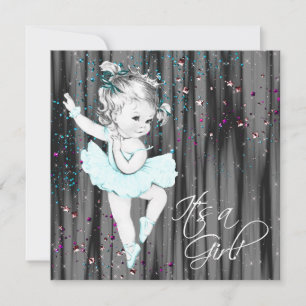 Vintage Teal Blue Baby Shower Invitation