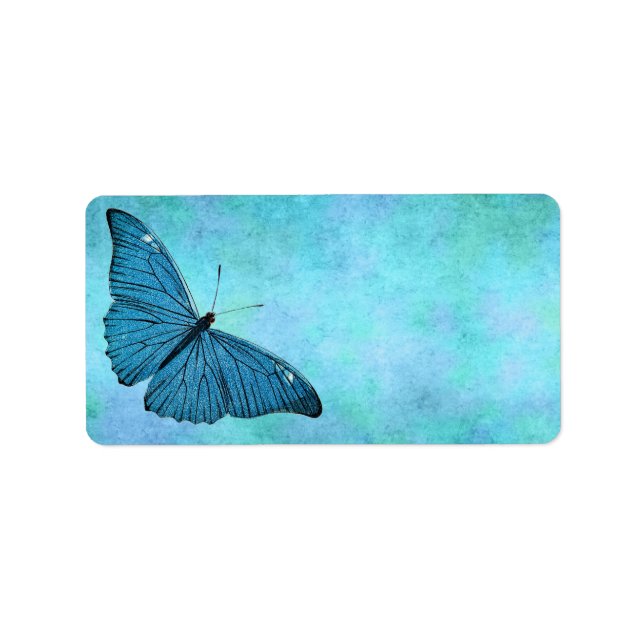Vintage Teal Blue Butterfly 1800s Illustration Label (Front)