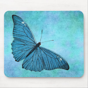 Vintage Teal Blue Butterfly 1800s Illustration Mouse Mat