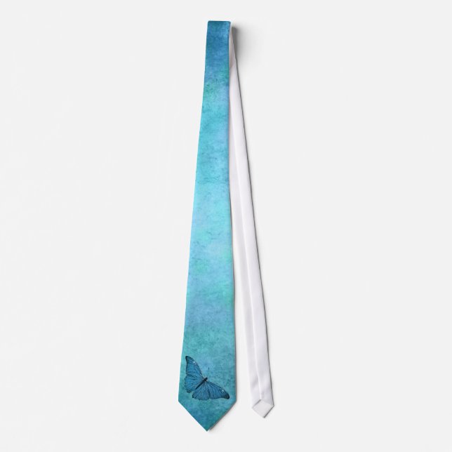 Vintage Teal Blue Butterfly 1800s Illustration Tie (Front)