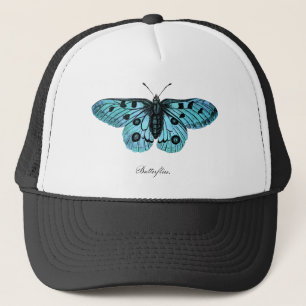 Vintage Teal Blue Butterfly Drawing - Butterflies Trucker Hat