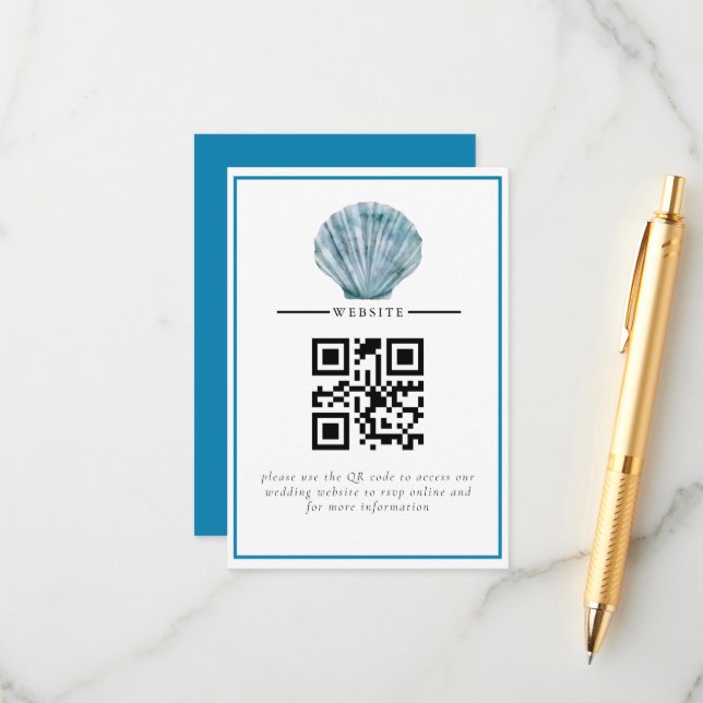 Vintage Teal Blue Single Seashell Wedding Enclosure Card (Front/Back In Situ)