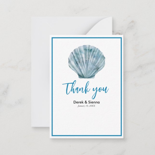 Vintage Teal Blue Single Seashell Wedding Note  Card (Front)