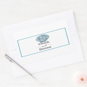 Vintage Teal Blue Single Seashell Wedding Rectangular Sticker