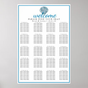 Vintage Teal Blue Single Seashell Wedding Seating Poster