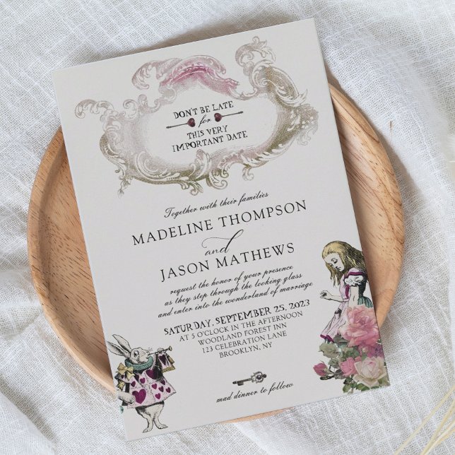 Vintage Teal Blush Alice in Wonderland Wedding Invitation (Creator Uploaded)