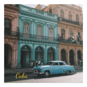 Vintage Teal Classic Car Old Havana Cuba Colonial Photo Print
