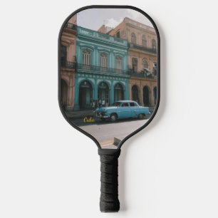 Vintage Teal Classic Car Old Havana Cuba Colonial Pickleball Paddle