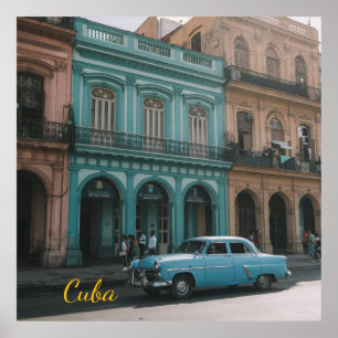 Vintage Teal Classic Car Old Havana Cuba Colonial  Poster
