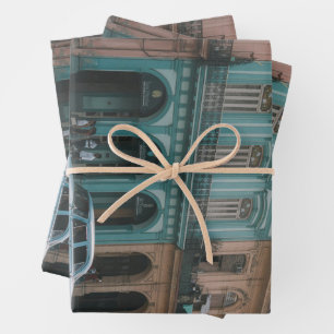 Vintage Teal Classic Car Old Havana Cuba Colonial Wrapping Paper Sheet