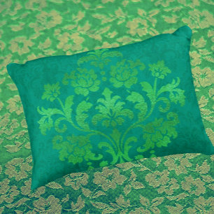 Vintage Teal Damask Gold Medallian Throw Pillow