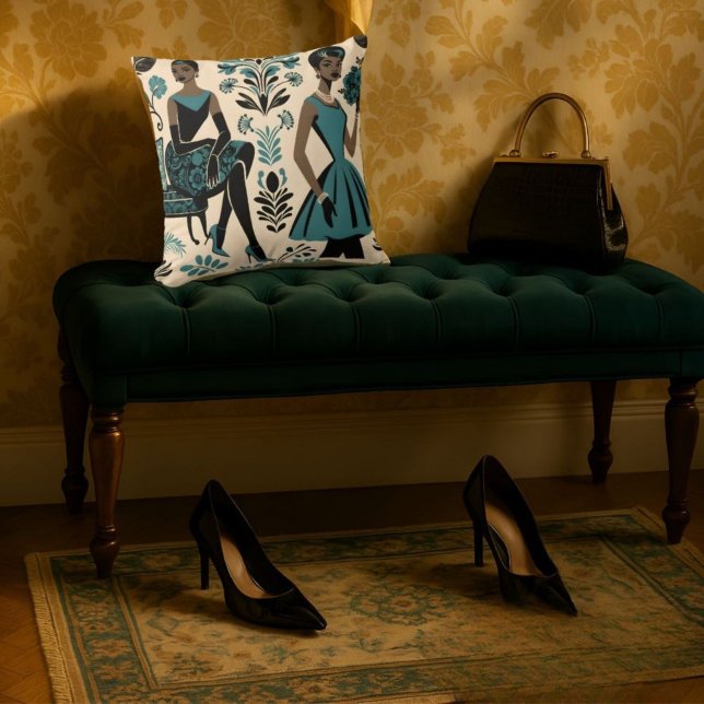 Vintage Teal Dress Fashion Illustration  Cushion (Creator Uploaded)