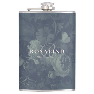 Vintage Teal Elegant Classic Rustic Floral Chic Hip Flask