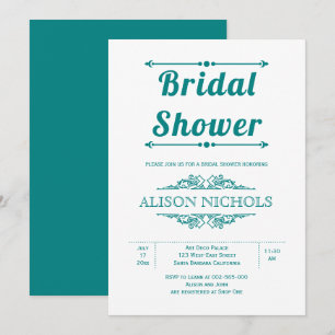 Vintage teal elements typography bridal shower invitation