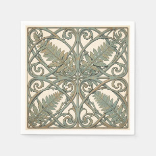 Vintage Teal Fern Art Nouveau Ornate Square Napkin