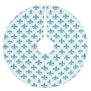 Vintage teal fleur de lis pattern brushed polyester tree skirt