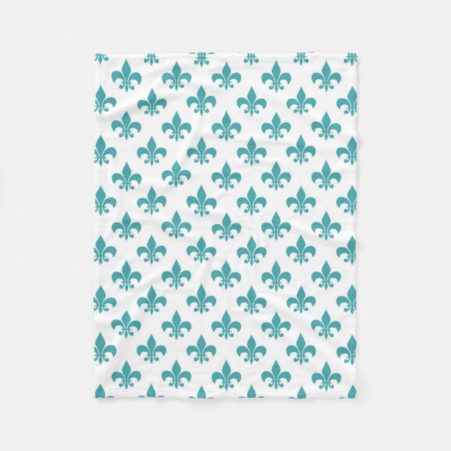 Vintage teal fleur de lis pattern fleece blanket (Front)