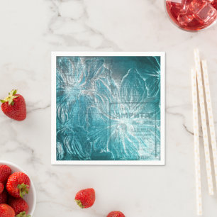 Vintage Teal Floral Motif Pattern Glitter Sparkle  Napkin