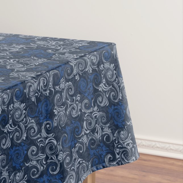 Vintage Teal Floral Swirls  Tablecloth (In Situ)