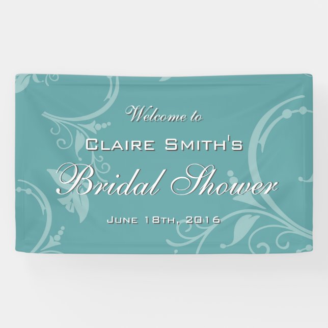 Vintage Teal Floral Welcome Bridal Shower Banner (Horizontal)