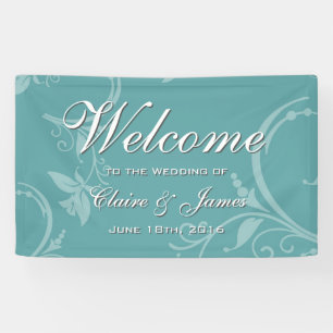 Vintage Teal Floral Welcome Wedding Banner