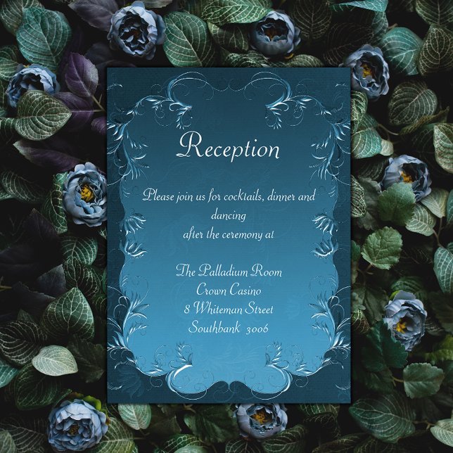 Vintage Teal Flourishes Elegant Wedding Reception  Enclosure Card (Creator Uploaded)