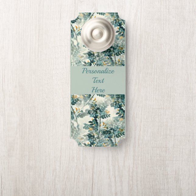 Vintage Teal Foliage Leaves Elegant Chic Pattern Door Hanger (On Knob)