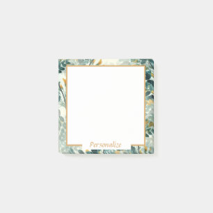 Vintage Teal Gold Floral Foliage Chic Trendy Post-it Notes