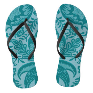 Vintage Teal Green Floral Botanical Pattern Flip Flops