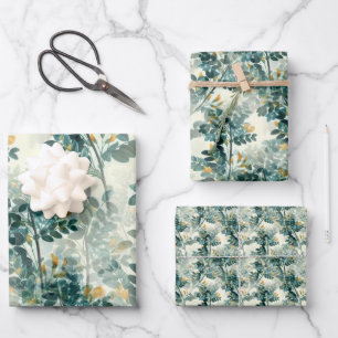 Vintage Teal Green Foliage Leaves Elegant Pattern Wrapping Paper Sheet