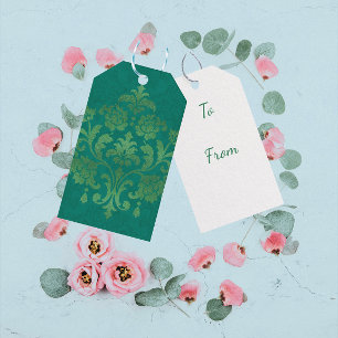 Vintage Teal Green Gold Damask All Occasion  Gift Tags