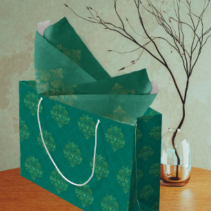 Vintage Teal Green Gold Damask All Occasion  Large Gift Bag