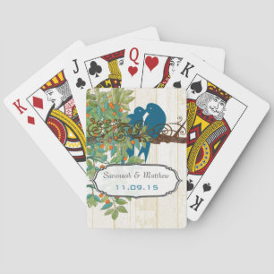 Vintage Teal Love Birds Wedding Gift Playing Card