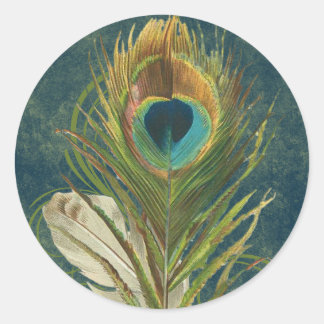 Vintage Teal Peacock Feather Classic Round Sticker