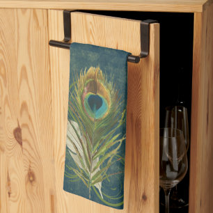 Vintage Teal Peacock Feather Tea Towel