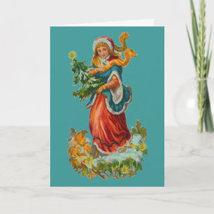 Vintage Teal Ribbon Christmas Card