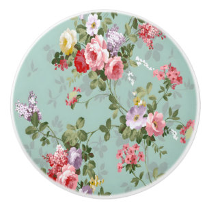 Vintage Teal Rose Bouquet Drawer Knob