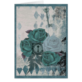 Vintage Teal Roses Card