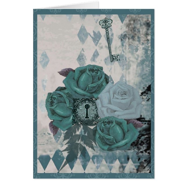 Vintage Teal Roses Card (Front)