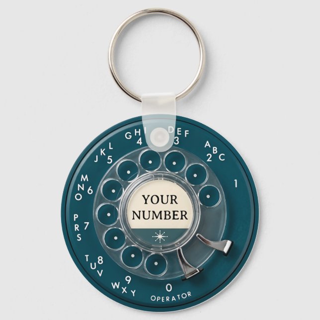 Vintage Teal Rotary Telephone Dial Key Ring (Front)