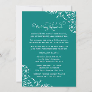 Vintage Teal Scrolls Wedding Rehearsal and Dinner Invitation