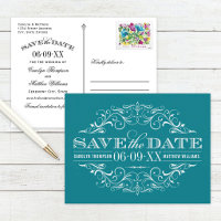 Vintage Teal Scrollwork Save the Date