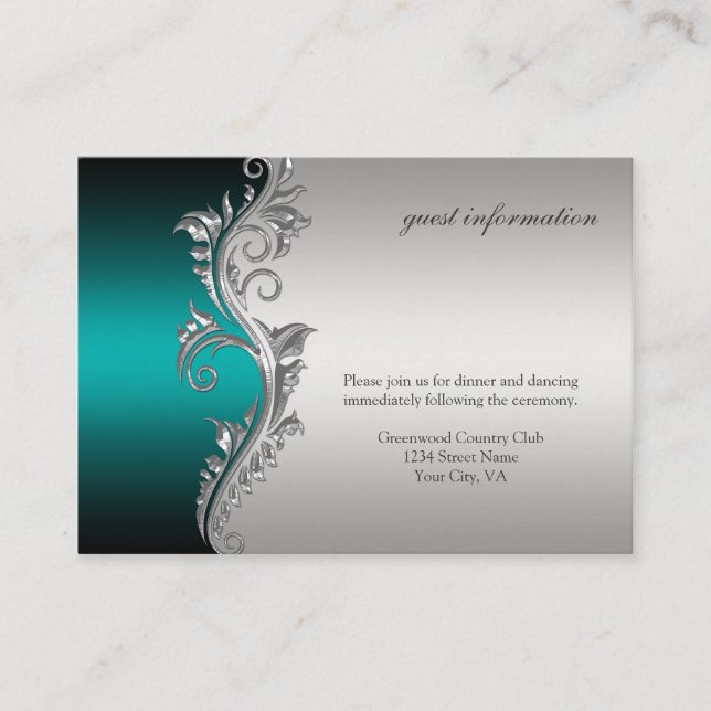 Vintage Teal Silver Black Reception Card (Front)