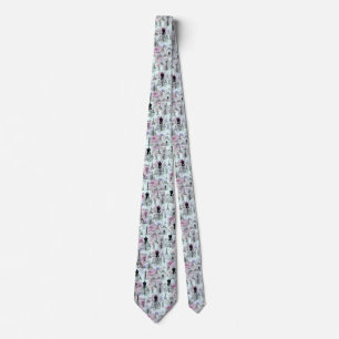 Vintage teal stripes paris collage pink floral tie