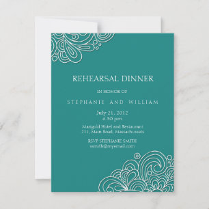 Vintage Teal Swirl Rehearsal Dinner Card