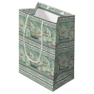 Vintage Teal Tea & Roses Gift Bag