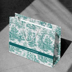 Vintage Teal Toile de Jouy Countryside Large Gift Bag
