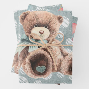 Vintage Teal Truck Teddy Bear Baby Shower Wrapping Paper Sheet